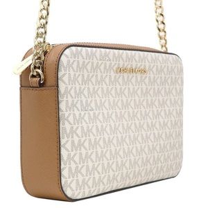Michael Kors Ginny Medium Logo Crossbody Bag in Vanilla.